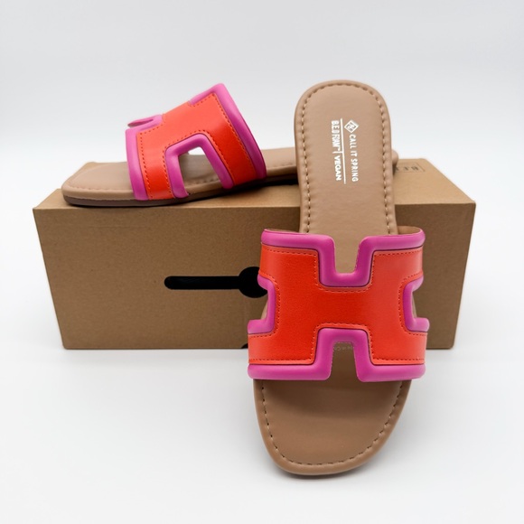 Call It Spring Kamiko Multicolor Slide Sandals Red Orange Pink 6 NEW - Picture 2 of 14